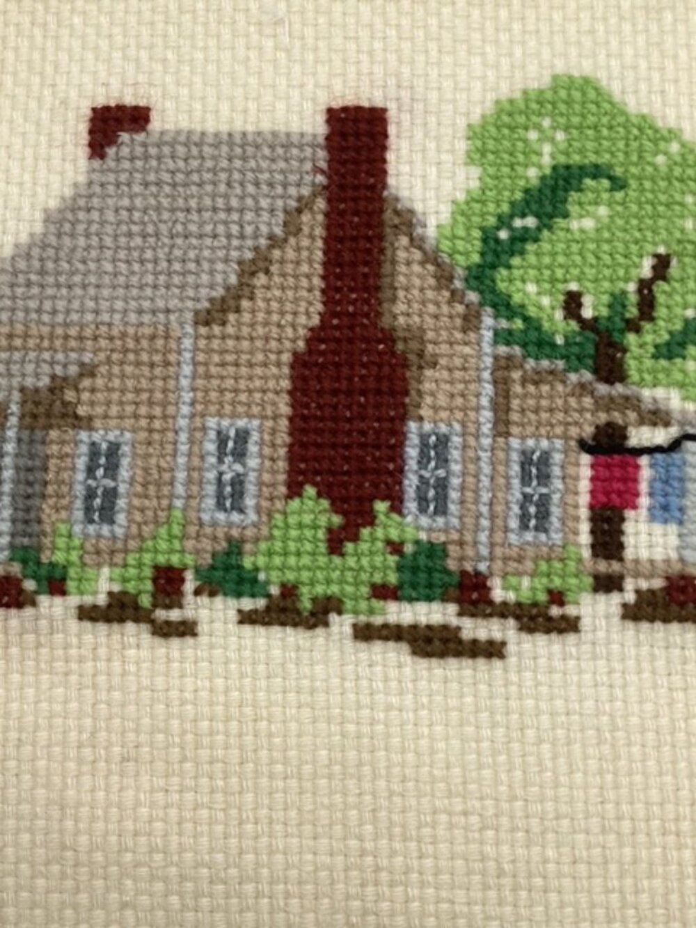 Handmade Vintage‎ Needlework Cabin/House Scene 12"x10.5" - Picture 3 of 3